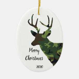 Aangepast geboord camouflage Stag Deer Kerstmis Keramisch Ornament