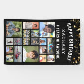 Aangepast geboortedag 17 Foto Collage Black Gold S Spandoek (Horizontaal)