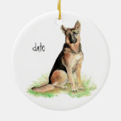 Aangepast gedateerd Duits herder, hond, huisdier Keramisch Ornament (Achterkant)