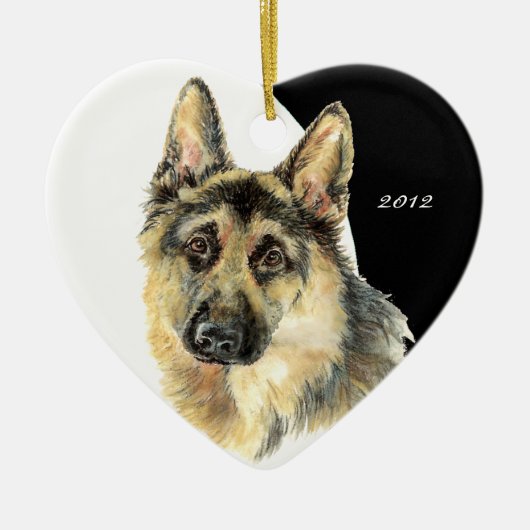 Aangepast gedateerd Duits Shepherd Pet Dog Keramisch Ornament (Voorkant)