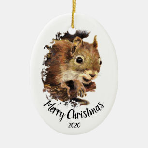Aangepast gedateerd dun eekhoorntje die vrolijk ke keramisch ornament