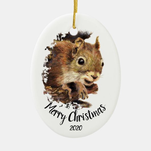 Aangepast gedateerd dun eekhoorntje die vrolijk ke keramisch ornament (Voorkant)