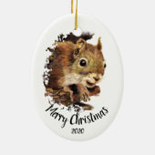 Aangepast gedateerd dun eekhoorntje die vrolijk ke keramisch ornament (Achterkant)