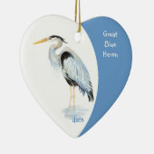 Aangepast gedateerd Great Blue Heron Waterverf Bir Keramisch Ornament (Rechts)