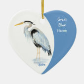 Aangepast gedateerd Great Blue Heron Waterverf Bir Keramisch Ornament (Voorkant)