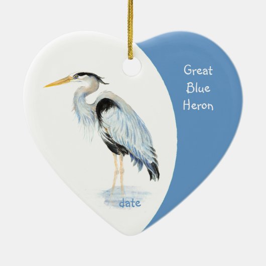 Aangepast gedateerd Great Blue Heron Waterverf Bir Keramisch Ornament (Achterkant)