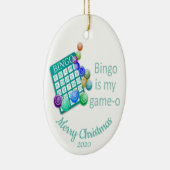Aangepast gedateerd kerstfeest met Bingo Quote Keramisch Ornament (Rechts)