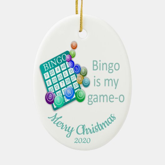 Aangepast gedateerd kerstfeest met Bingo Quote Keramisch Ornament (Achterkant)