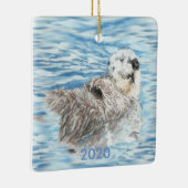 Aangepast gedateerd koffieotter drijvend blauw wat keramisch ornament (Rechts)