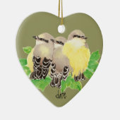 Aangepast gedateerd, Western Kingbird, Cuddling Bi Keramisch Ornament (Rechts)