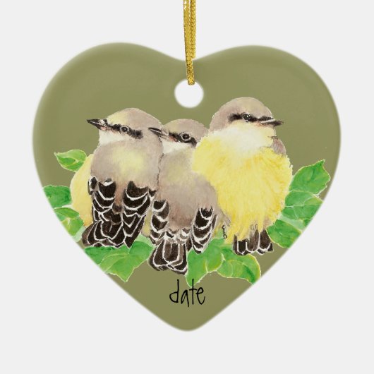 Aangepast gedateerd, Western Kingbird, Cuddling Bi Keramisch Ornament (Voorkant)