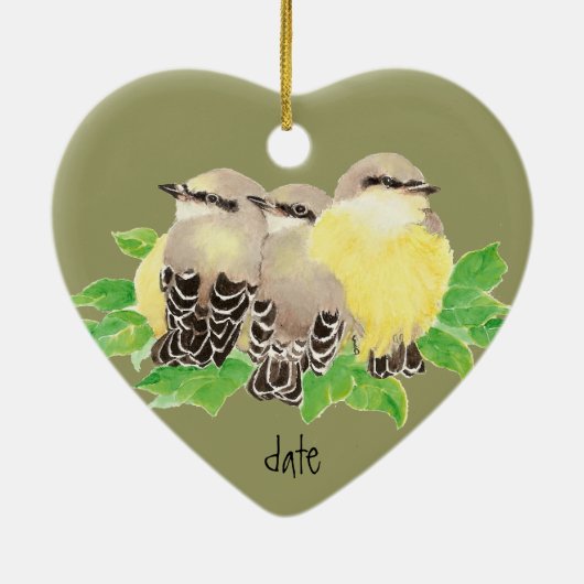 Aangepast gedateerd, Western Kingbird, Cuddling Bi Keramisch Ornament (Achterkant)