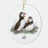 Aangepast gedateerde Puffins Bird Keramisch Ornament (Links)