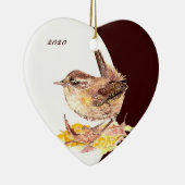 Aangepast, gedateerde Waterverf Wren Bird Keramisch Ornament (Rechts)