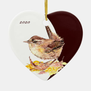 Aangepast, gedateerde Waterverf Wren Bird Keramisch Ornament