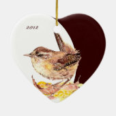 Aangepast, gedateerde Waterverf Wren Bird Keramisch Ornament (Achterkant)