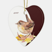 Aangepast, gedateerde Waterverf Wren Bird Keramisch Ornament (Links)