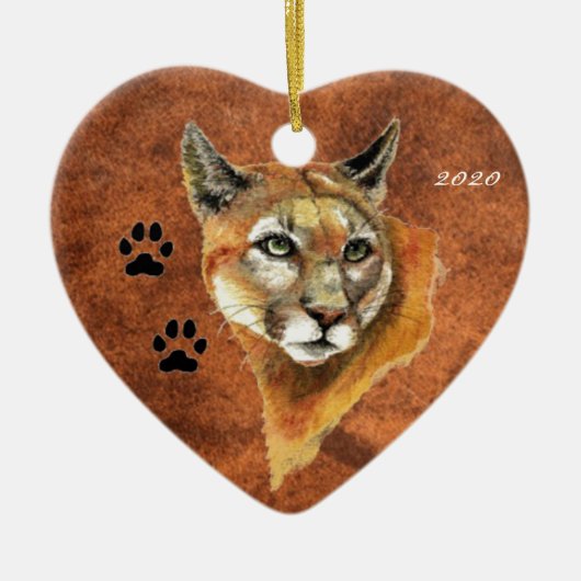 Aangepast, gedecimeerde Cougar, Puma, Mountain Lio Keramisch Ornament (Voorkant)