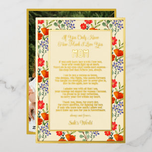 Aangepast gedicht voor mama Bloemmotief Moederda Folie Feestdagenkaart