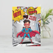 Aangepast Geel en Rood Superheld karikatuur Kaart (Staand voorkant)