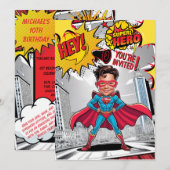 Aangepast Geel en Rood Superheld karikatuur Kaart (Voorkant / Achterkant)