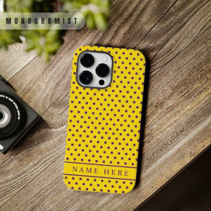 Aangepast geel Paarse polka dot ontwerp Case-Mate iPhone 14 Pro Max Hoesje