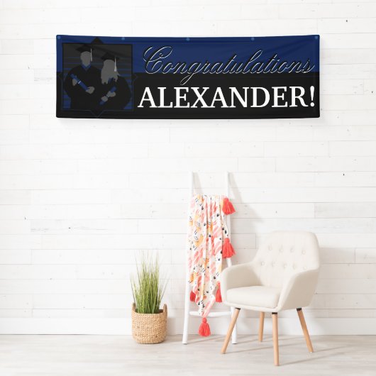 Aangepast gefeliciteerd afstuderen blauwe banner (Insitu)