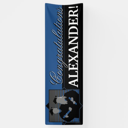 Aangepast gefeliciteerd afstuderen blauwe banner (Verticaal)
