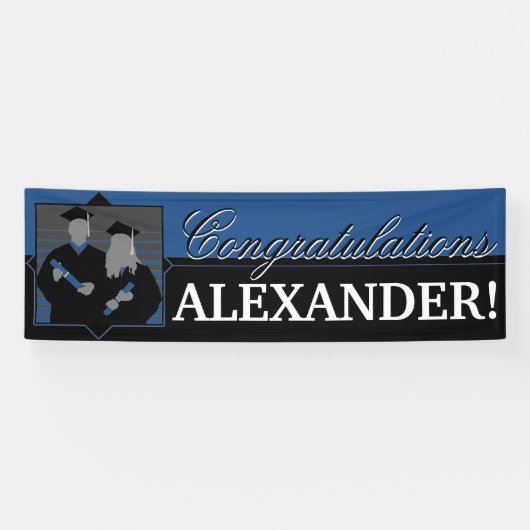 Aangepast gefeliciteerd afstuderen blauwe banner (Horizontaal)