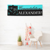 Aangepast gefeliciteerd afstuderen blauwgroen bann spandoek (Insitu)