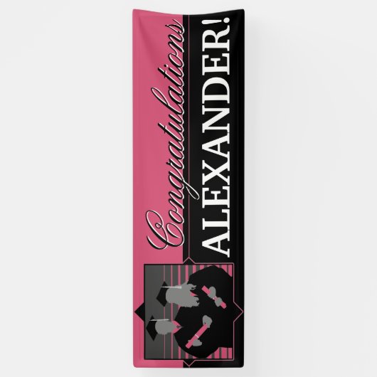 Aangepast gefeliciteerd afstuderen roze banner (Verticaal)