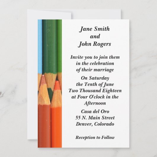 Aangepast gekleurd Pencils Modern Wedding Kaart (Voorkant)