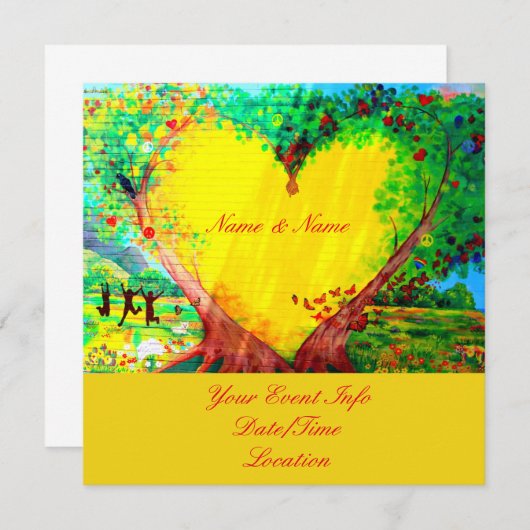 Aangepast gele hartuitnodiging kaart (Voorkant / Achterkant)