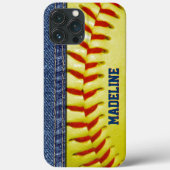 Aangepast gele Softball Red Stitch Patroon Case-Mate iPhone Case (Achterkant)
