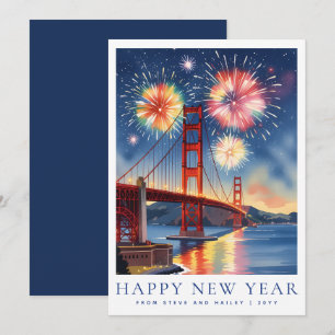 Aangepast Gelukkig Nieuwjaar San Francisco Vuurwer Feestdagenkaart