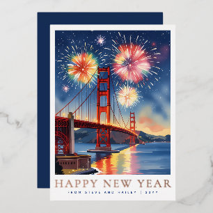 Aangepast Gelukkig Nieuwjaar San Francisco Vuurwer Folie Feestdagenkaart