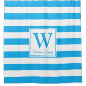Aangepast gemaakt gezinsmonogram Cerulean Blue Str Douchegordijn (Voorkant)