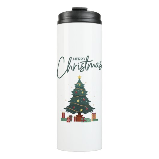 Aangepast gemerkt Groen Geel Kerst Geïsoleerd Thermosbeker (Voorkant)