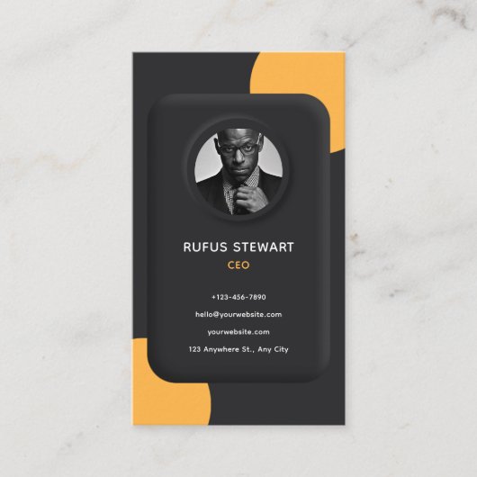 Aangepast gemerkt Zwart Geel Elegant 3D Visitekaartje (Voorkant)