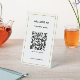 Aangepast gemerkte QR-codetekst Moderne Witte Zake Reclamebord Met Voetstuk
