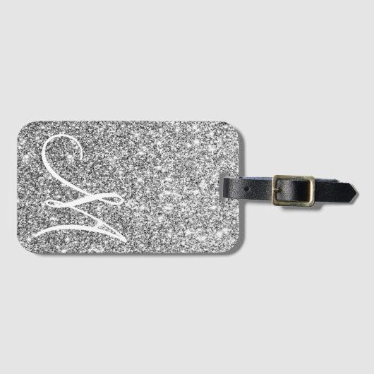 Aangepast, gemonteerd Luxe Silver Glitter-Bagagela Bagagelabel (Voorkant (horizontaal))