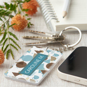 Aangepast Geometrische Matige Abstracte 50s patroo Sleutelhanger