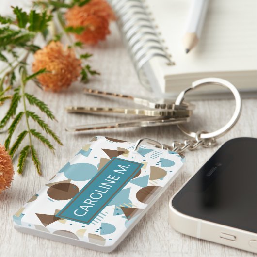 Aangepast Geometrische Matige Abstracte 50s patroo Sleutelhanger (Voorkant Rechts)