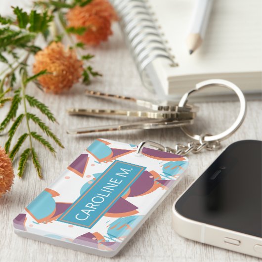 Aangepast Geometrische Matige Abstracte 50s patroo Sleutelhanger (Voorkant Rechts)