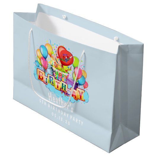 Aangepast gepersonaliseerd blauw, Happy Birthday Groot Cadeauzakje (Voorkant Gekanteld)
