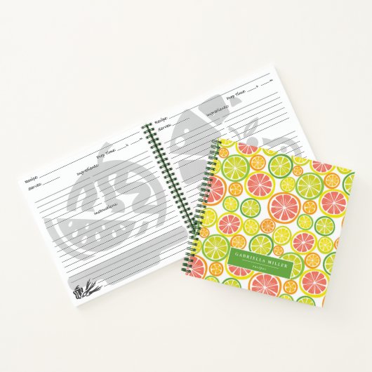 Aangepast gepersonaliseerd Citrus Pattern-recept Notitieboek (Binnen)