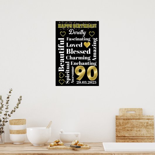 Aangepast gepersonaliseerd Happy 90th Birthday Pos Poster (Keuken)