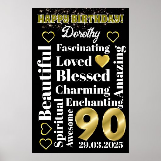 Aangepast gepersonaliseerd Happy 90th Birthday Pos Poster (Voorkant)