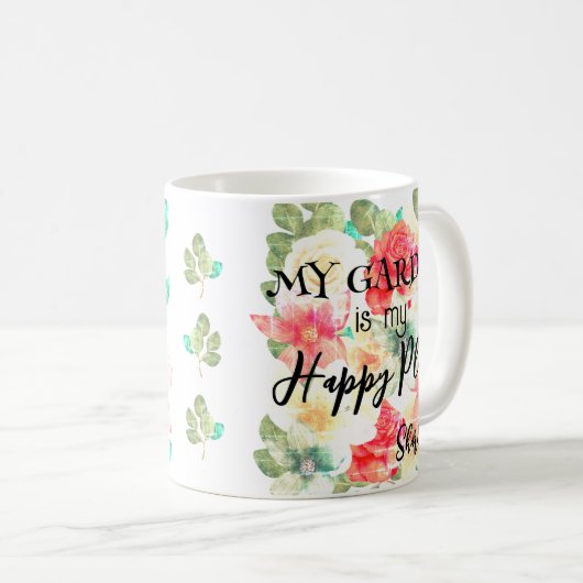 Aangepast gepersonaliseerd tuin Happy Place Floral Koffiemok (Voorkant rechts)