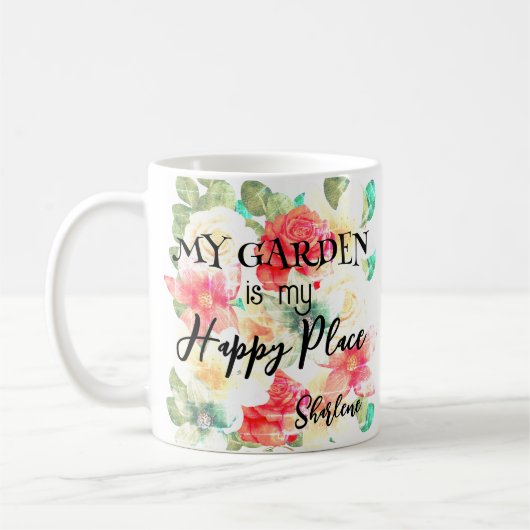 Aangepast gepersonaliseerd tuin Happy Place Floral Koffiemok (Links)